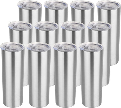 HASLE OUTFITTERS 20 oz Skinny Tumblers Bulk Set, Stainless Steel Insulated Slim Tumblers with Lids, Reusable Double Wall Travel Coffee Mugs, Durable Powder Coated Travel Water Cups(12)