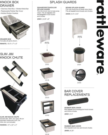 Rattleware Stainless Steel Knock Box – Heavy-Duty Espresso Puck Disposal Bin with Welded Rubber Bar – Perfect for Coffee Bar Accessories, Cafe, Restaurant, or Home Use (9" x 5.5" x 4")