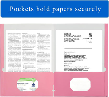 Zzrywuty File Folders with Pockets Letter Size, 50-Pack Paper Folders with Card Slot, Two Pocket Folders for School Students, Businessmen, Home and Office Workers（Pink）
