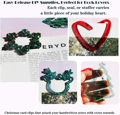 9-in-1 Christmas Resin Bookmark Mold Set - Reindeer/Snowflake/Tree/Heart/Star Silicone Molds for Epoxy Paperclips & Standard Bookmarks, Holiday Gift Crafts,DIY Supplies, Book Lovers Gift