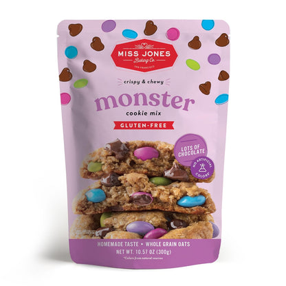Miss Jones Baking Gluten-Free Monster Cookie Mix - Certified Gluten Free & Made with 100% Oats, Easy To Bake Desserts & Treats, Artificial Colors, 10.57 Ounce (Pack of 1)