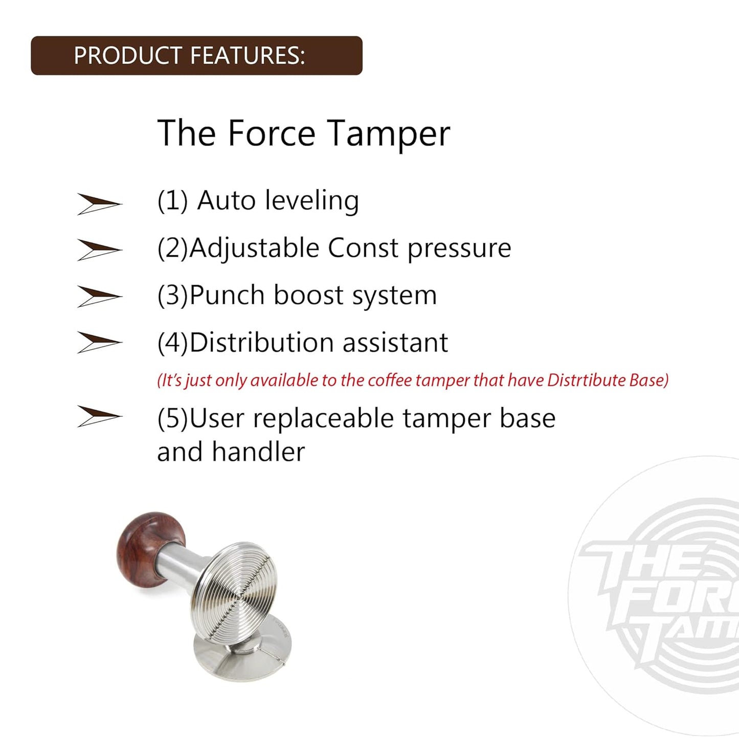 The Force Tamper Automatic Impact Adjustable Constant Pressure and Autoleveling Coffee Tamper Reddish Brown Jellyfish Wooden Handle Set Pro (Full-Set, 58.50mm)
