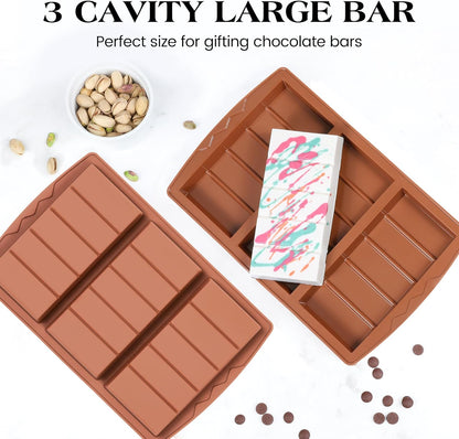 2 Pcs Chocolate Bar Mold Deep Dubai 0.85 Inch Stuffed Chocolate Molds Silicone Large Break Apart Silicone Molds (10 Snap + 5 Snap）