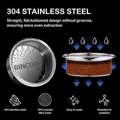 Bincoo Precision Espresso Filter Basket Compatible with 58mm Espresso Machine Portafilters,304 Stainless Steel Portafilter Basket for 16g/18g/20g,High-Precision Holes(16g - 58.5mm)