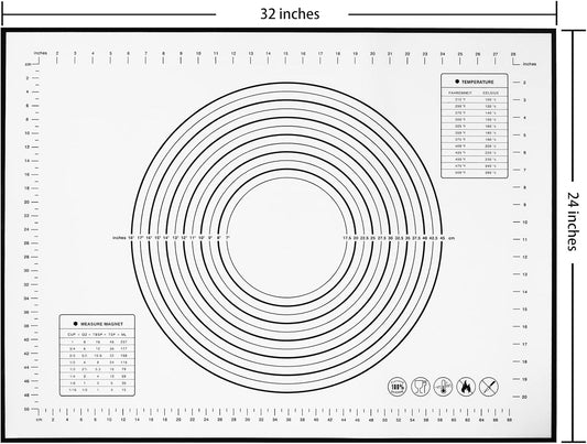 Yansumi Silicone Pastry Mat Extra Large Non-Slip Mat for Rolling Dough Pie Crust and Baking Non-Stick with Measurements (XXL,32"L x 24"W, Black)