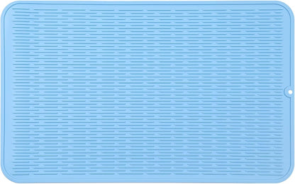 Silicone Dish Drying Mat for Multiple Usage,Easy clean,Eco-friendly,Heat-resistant Silicone Mat for Kitchen Counter or Sink,Refrigerator or Drawer Liner Light Blue 4XL 32 inches x 18 inches