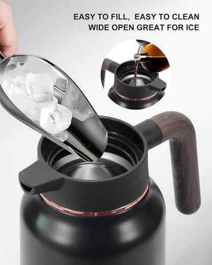 Carafes for Hot Liquids 70 oz - 12 Hour Stainless Steel Thermal Coffee Carafe-Insulated Coffee Carafes For Keeping Hot/Cold Coffee, Tea, Water, Drink Dispenser for Parties(2 Black)