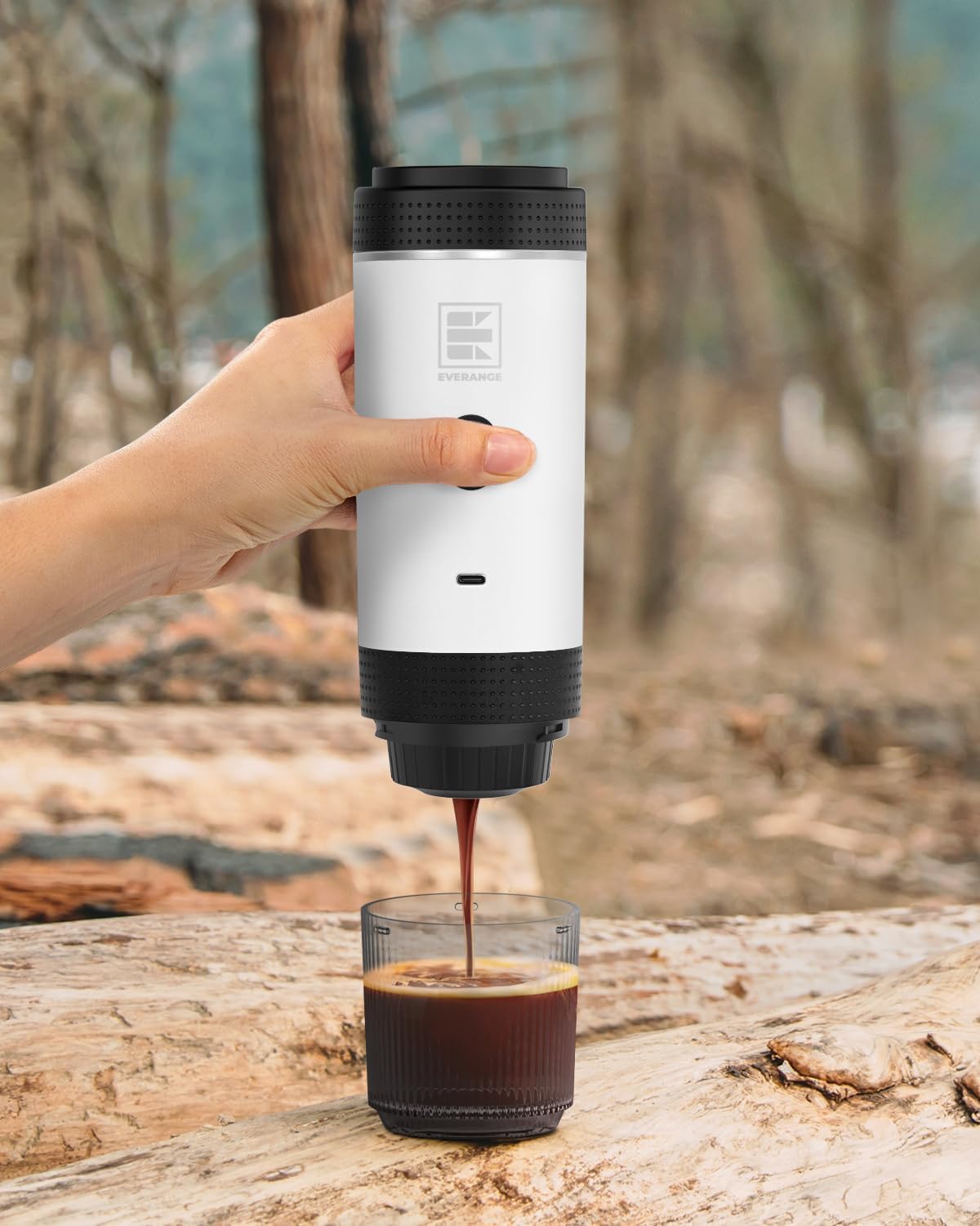 Portable Electric Espresso Machine, Car Coffee Maker for Travel Camping, Battery Powered Coffee Brewer Compatible with Ground Coffee & NS Capsules, White