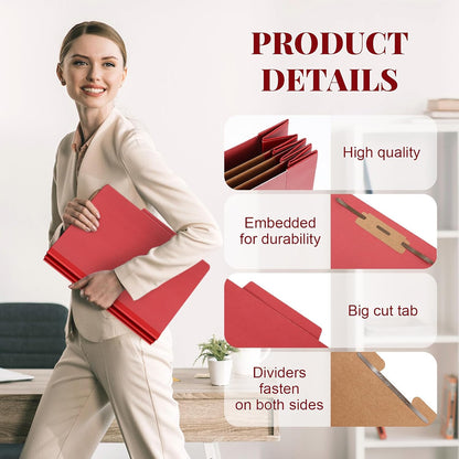 72 Pcs Classification Folders Letter Size, Back to School Supply for Teacher, Student, 3 Dividers Pressboard File Folder Bulk with 2 Fasteners, 3.5 Inch Expanding File Organizer (Red)