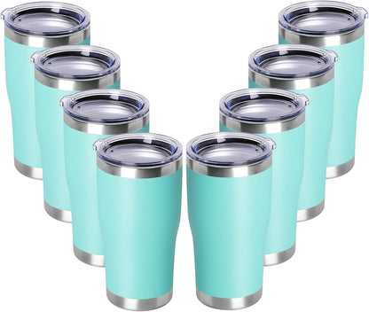 DOMICARE 20oz Tumbler with Lid Stainless Steel Tumblers Bulk, Double Wall Vacuum Insulated Coffee Travel Mug Powder Coated Tumbler, 8 Pack Light Blue