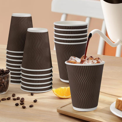 12 oz Coffee Cups Disposable, 100 Count Insulated Paper Coffee Cups, Corrugated Ripple Wall Design Paper Cup, Hot Cold Drinking Cup for Party, Picnic, Travel, Business, Home