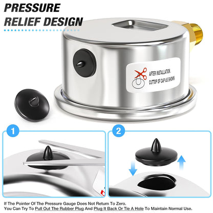 MEANLIN MEASURE -30inHG~60Psi Vacuum Gauge Stainless Steel 1/4" NPT 2" FACE DIAL Waterproof for Air Compressor HVAC Negative Pressure Hand Pump Pool Lower Mount, with 1/2" NPT and 3/8" NPT Hex Bushing
