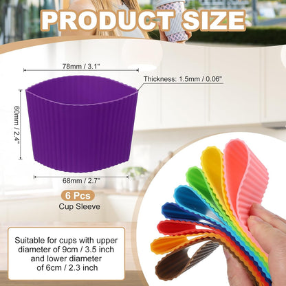 uxcell 6Pack Coffee Cup Sleeves, Reusable Silicone Heat Resistant Cup Protective Sleeve Nonslip Mug Protector Cover for Home Travel Coffee Mug Glasses Water Bottle Boots, Purple