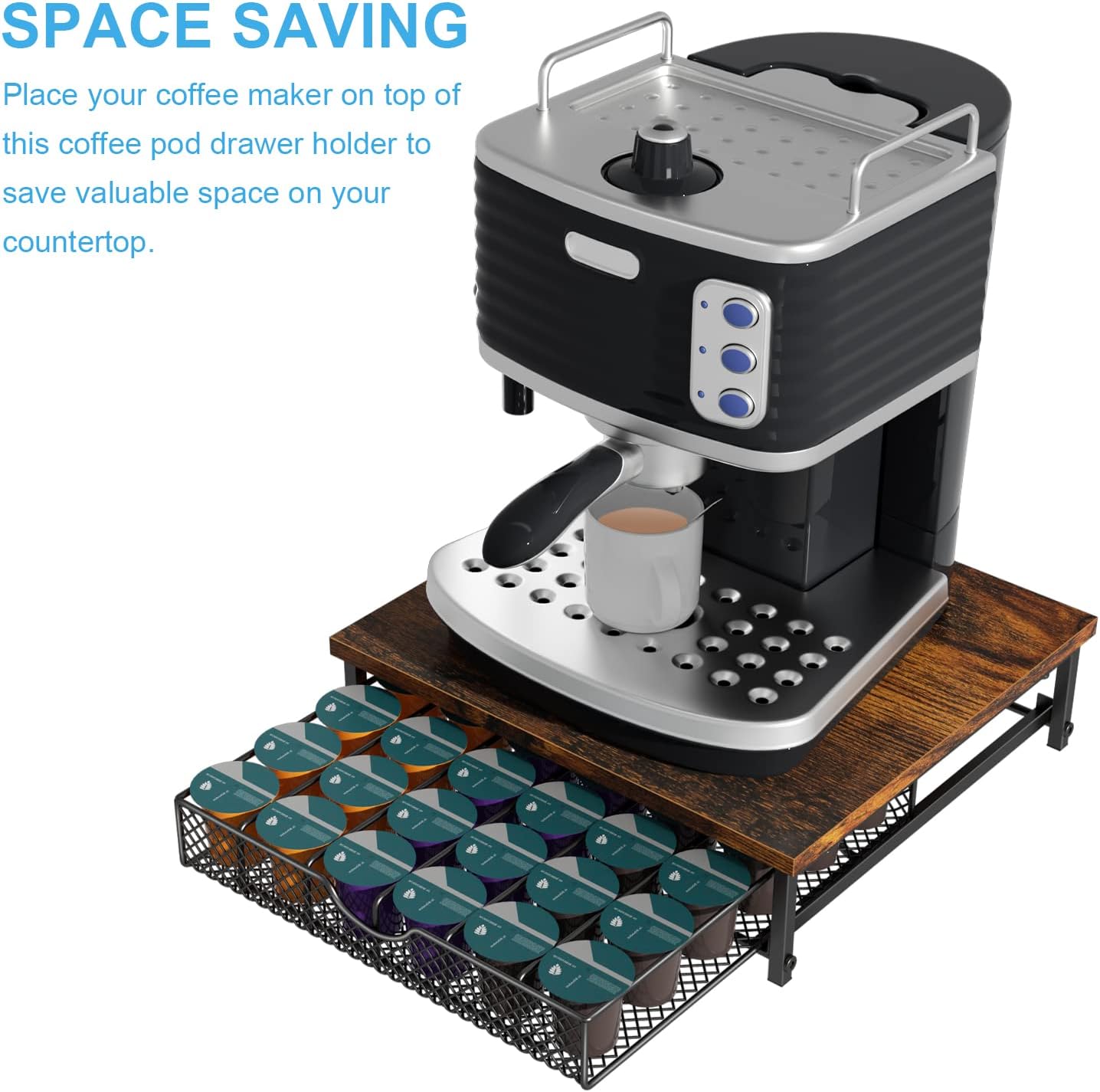 Coffee Pod Drawer Holder for K Pod Coffee Pods Holder for Counter 36 Capacity Pods Storage Organizer for Coffee Capsule Storage with Sliding Baskets for Coffee Station Black