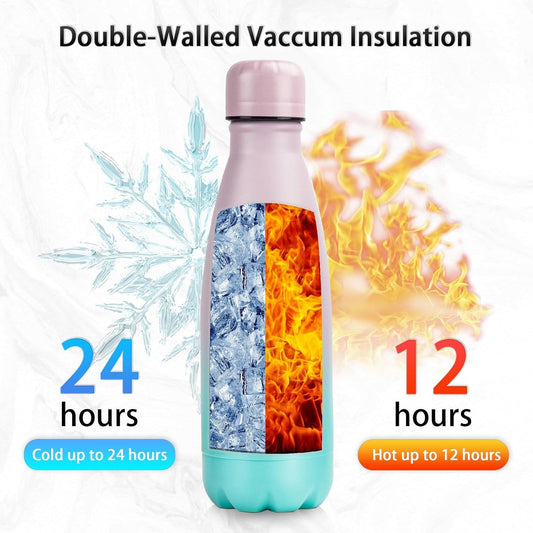 Insulated Water Bottle, 2 Pack-12oz Stainless Steel Water Bottles with straw lid, Metal Sports Water Bottles for Boys,Girls, Double Wall Vacuum BPA-Free Flask for School, Sports (oasis-rainbow)
