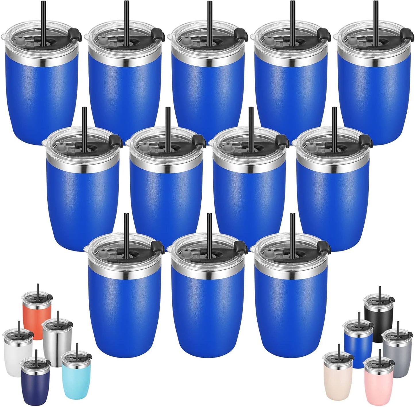 VEGOND Stainless Steel 12 oz Tumblers bulk Vacuum Insulated Double Wall Travel Tumbler with Lid and Straw Reusable Tumbler, Royal Blue 12 pack
