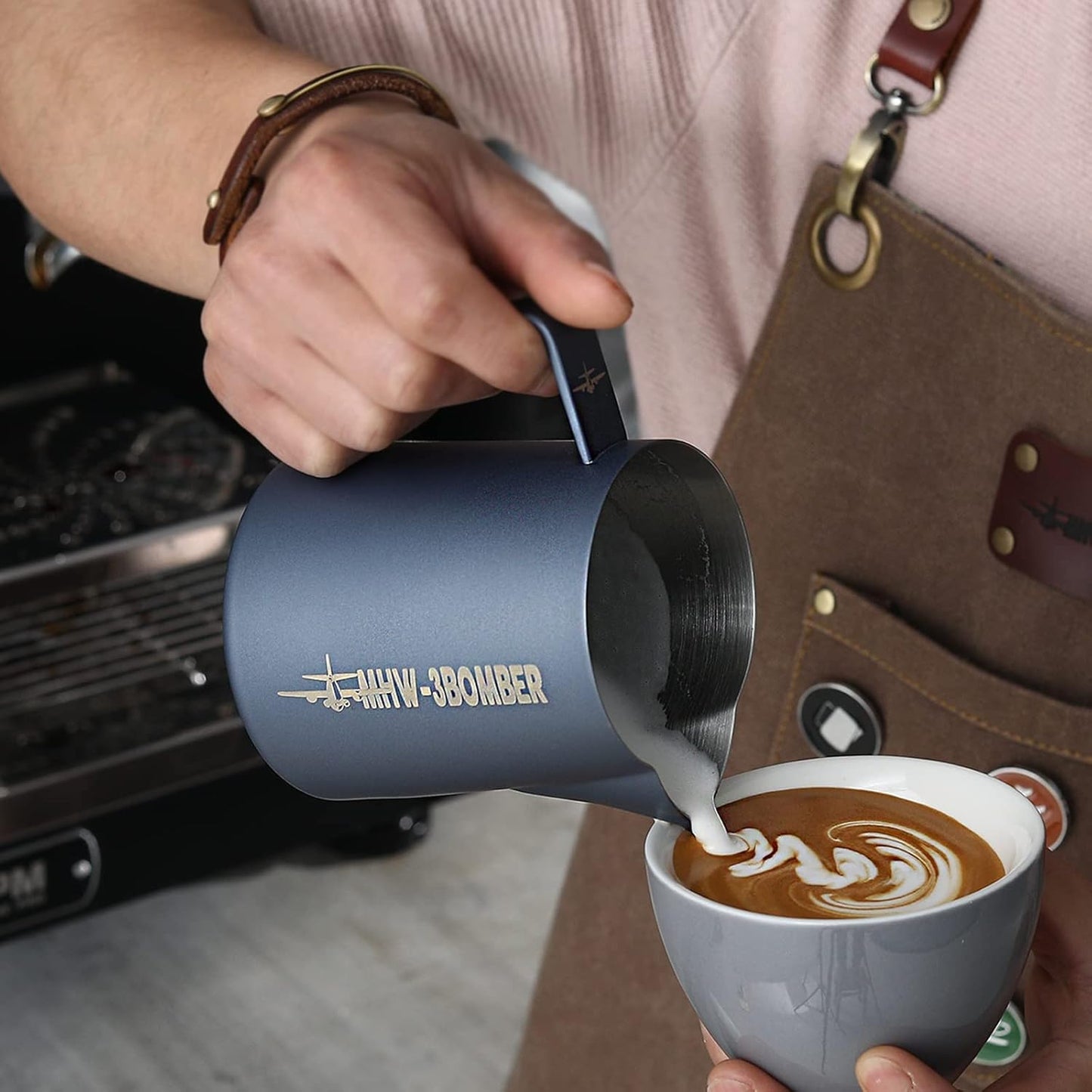 MHW-3BOMBER Espresso Steaming Pitcher Milk Frothing Pitcher Stainless Steel Milk Coffee Cappuccino Latte Art Barista Cup (Matte Blue, 16.9oz/500ml) P5014MB-OS