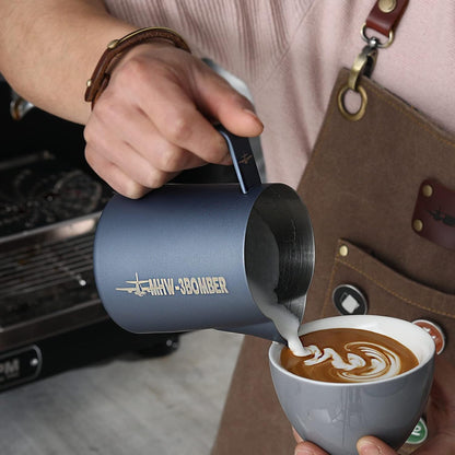 MHW-3BOMBER Espresso Steaming Pitcher Milk Frothing Pitcher Stainless Steel Milk Coffee Cappuccino Latte Art Barista Cup (Matte Blue, 16.9oz/500ml) P5014MB-OS
