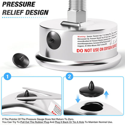 MEANLIN MEASURE 0~1000Psi Liquid Filled Pressure Gauge Stainless Steel with 316 Stainless Steel Joint 1/4" NPT 2.5" FACE DIAL for WOG Water Oil Air Center Back Mount