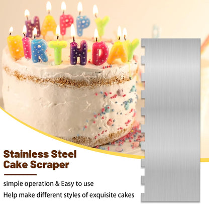 8.7 Inche Stainless Steel Cake Scraper，Double Sided Patterned Edge Stripe Edge Smoother Scraper Cake Decorating，Cake Decorating Comb Cake Scraper (1, 1-1)