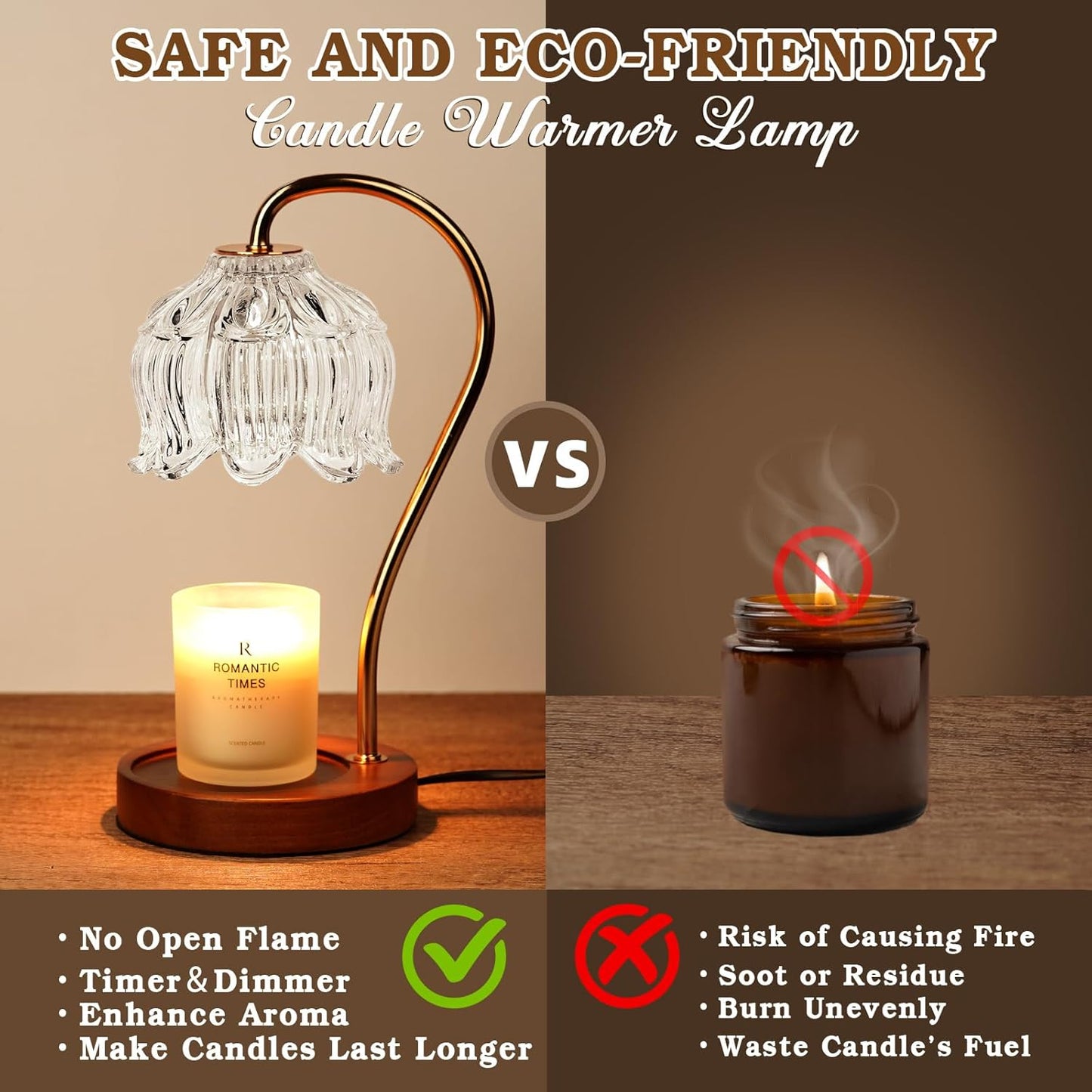 Candle Warmer Lamp with Timer Dimmer, Lotus Flower Dimmable Candle lamp Warmer, 2 Bulbs, Height Adjustable Wax Melt Warmer for Jar Scented Candles, Birthday Gifts Ideas for Women Mom, Home Decor