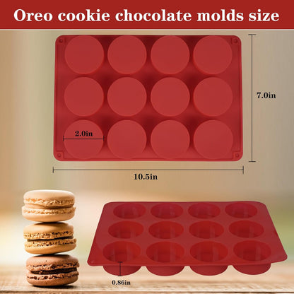 Round Chocolate Cookie Silicone Molds, New Size 12-Cavity Cylinder Chocolate Cover Cookie Silicone Molds for Candy Mini Cakes Jelly Baking (Red Blue)