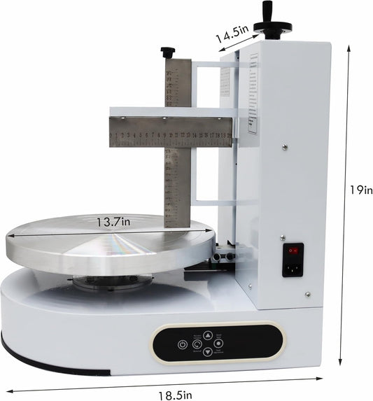TECHTONGDA Cake Decorating Coating Machine Cream Spreading Automatic Frosting Turntable with Graduated Scraper 60-320RPM Rotating Speed for 4-12inch Cakes White