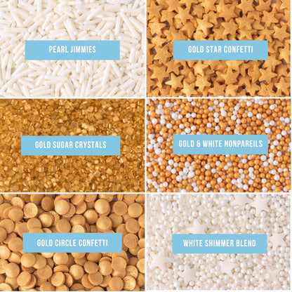Sweets Indeed Sprinkles 6 Cell Edible Sprinkle Mix Jimmies Perfect for Cake Decorations Baking Ice Cream Cookies Cupcake Topper (Gold)