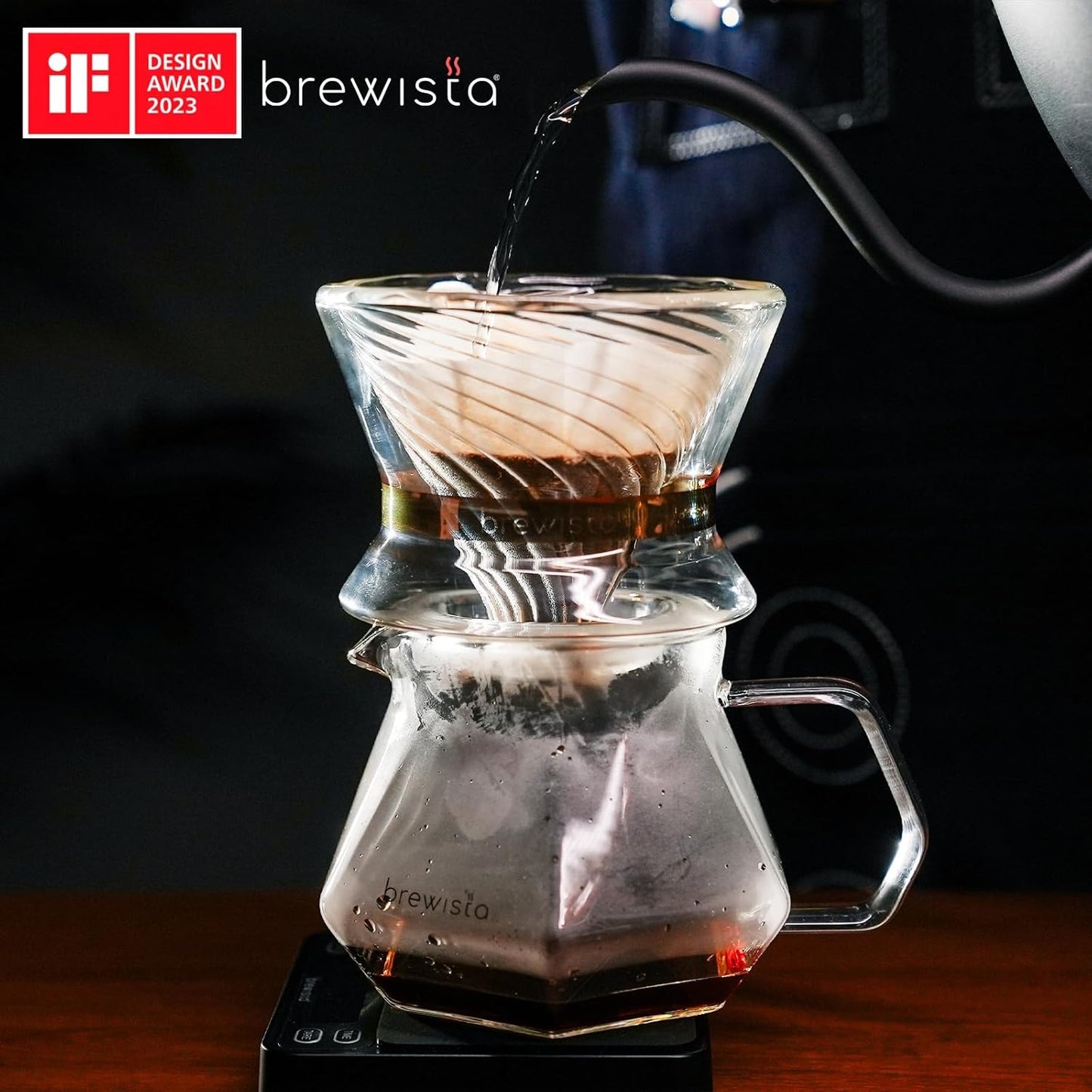 Brewista Tornado Duo Pour Over Coffee Dripper, Insulated Double Wall Glass, Easy-To-Clean Drip Coffee Maker for Home & Office(2-4 Cups)