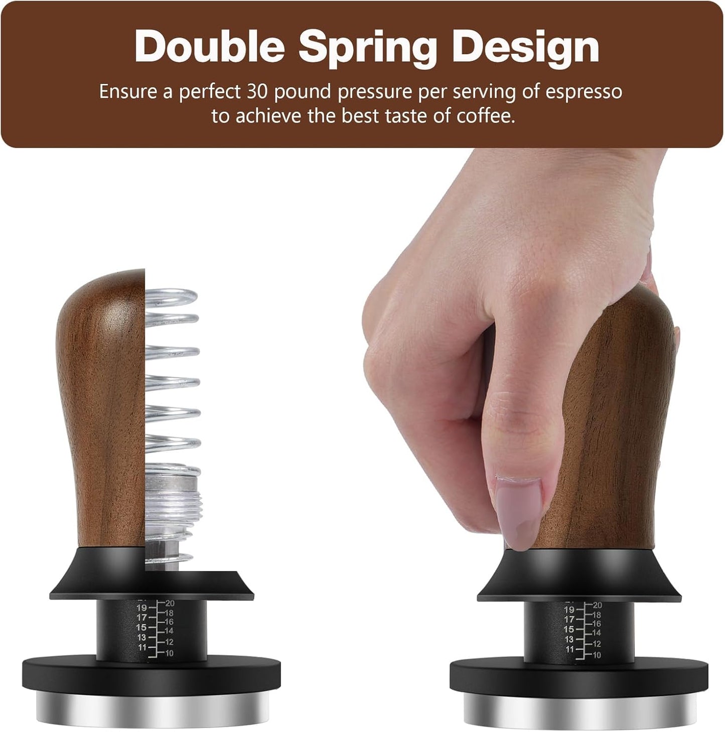 PUSEE 53.3mm Espresso Coffee Tamper - Premium Barista Coffee Tamper, Constant 30lb Calibrated Double Spring Stainless Steel Ground Espresso Tamper,Fits for All 54mm Portafilters,Espresso Accessories