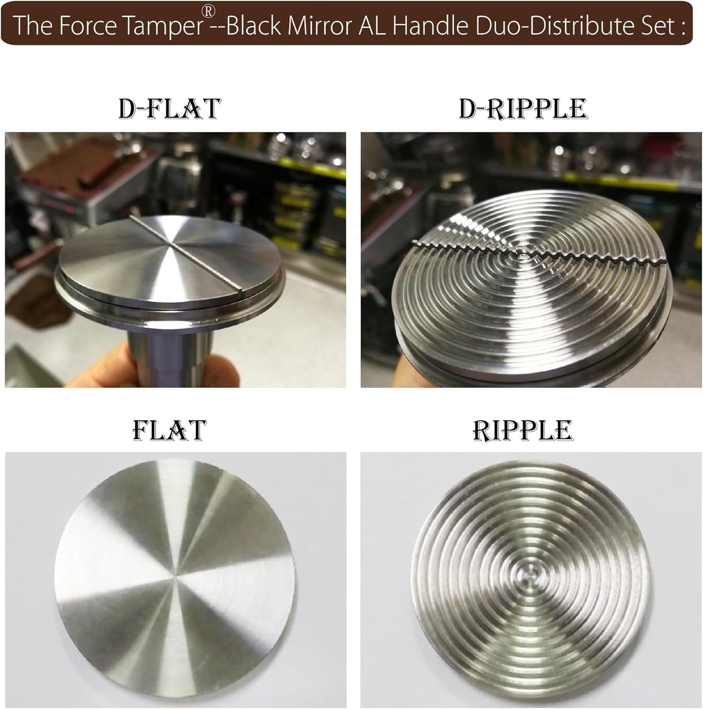 The Force Tamper Automatic Impact Coffee Tamper Adjustable Const Pressure and Autoleveling Duo-Distribute Set New (Jelly-Black Mirror AL, 58.35mm)