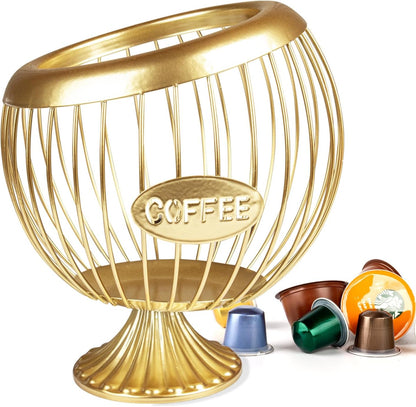 Stainless Steel Sphere Cup Coffee Basket pods holder Sturdy for Home or Office Kitchen Counter Organizer Espresso Capsule (Gold)