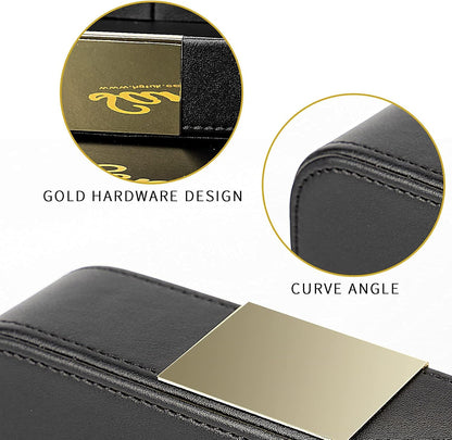 SANZIE Luxury Leather Tray Desktop Storage Catchall Organizer Decorative Tray for Entryway Table to Hold Jewelry Watch Keys Phone Wallet (Metal Glided, Black)