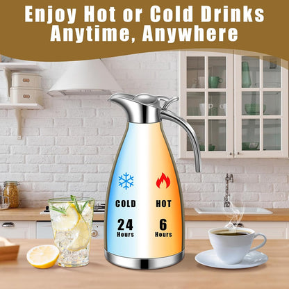 Uiifan 2 Pcs 68 oz Thermal Coffee Carafe Insulated Stainless Steel Coffee Carafe for Hot Liquids Vacuum Thermal Pot Creamer Dispenser with Brushes Keeping Hot Tea Milk Water(Champaign Gold)