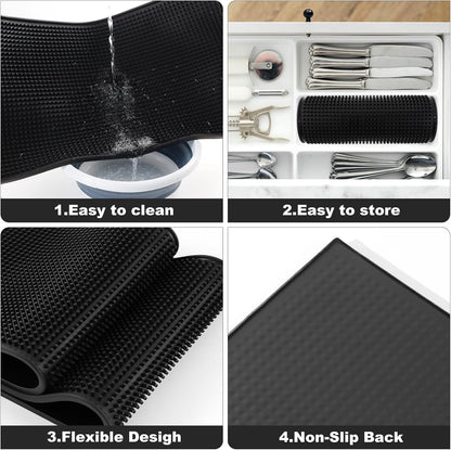 Extra Large (28 inch by 16 inch) Thick Rubber Service Bar Mat for Home Kitchen Counter Mat, Bartender Bar Mat, Dish Drying Mat, 1 Pack Black