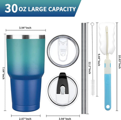 30 oz Tumbler with Lids and Straws, Stainless Steel Insulated Coffee Tumbler, Double Wall Vacuum Insulated Travel Mug Cup, Leakproof Thermal Coffee Cup for Hot and Cold Drinks (dark green blue)