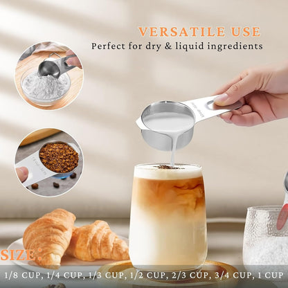 12PCS Measuring Cups and Spoons Set, 7 Stainless Steel Nesting Measuring Cups & 5 Mini Measuring Spoons for Cooking Baking, Dry and Liquid Ingredients Measurement