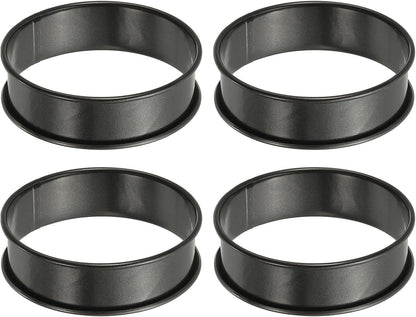 HARFINGTON 4pcs Crumpet Rings 3.15" Nonstick Round Cake Ring Stainless Steel Double Rolled English Pastry Rings for Kitchen Baking Crumpet Dessert, Black