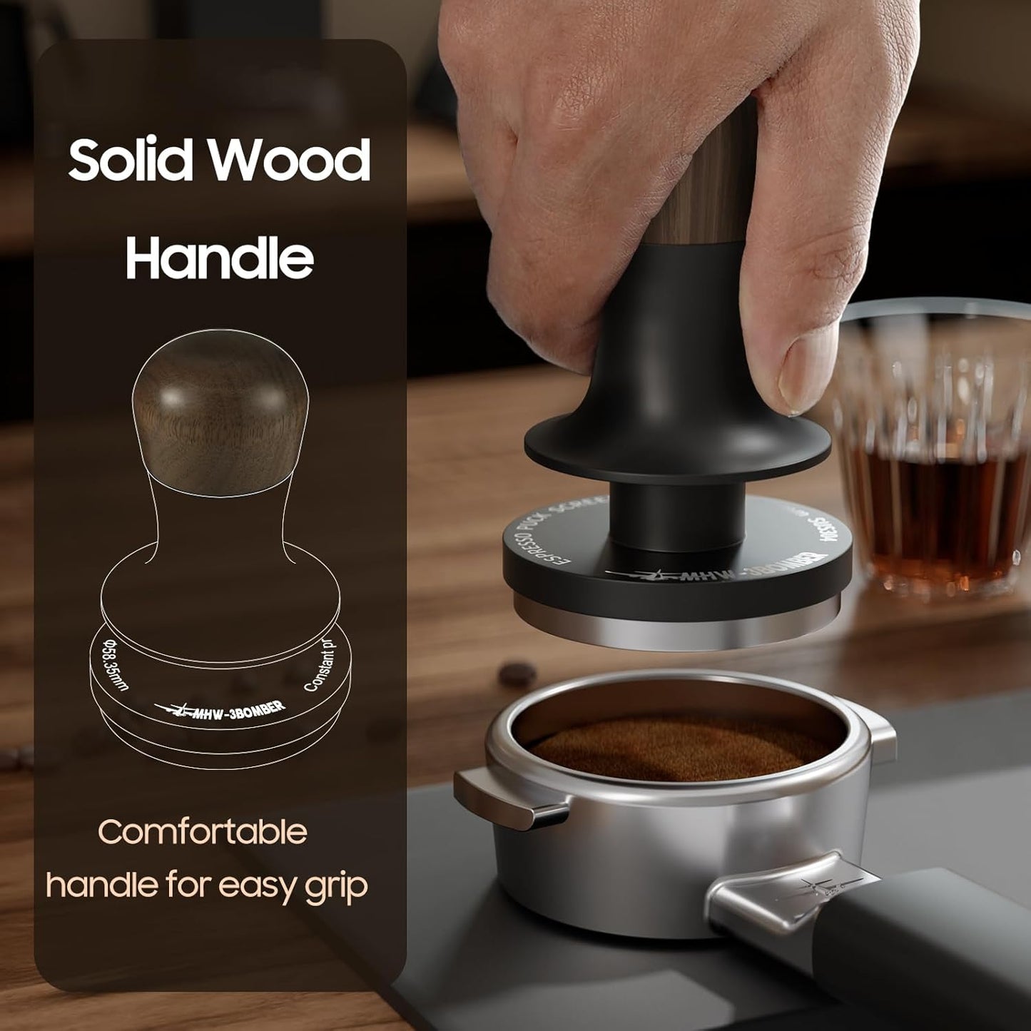 MHW-3BOMBER Espresso Tamper 58.35mm with Sound Feedback Calibrated Coffee Tamper 30lbs Tamper Tool Espresso Flat Base, T6184T-OS