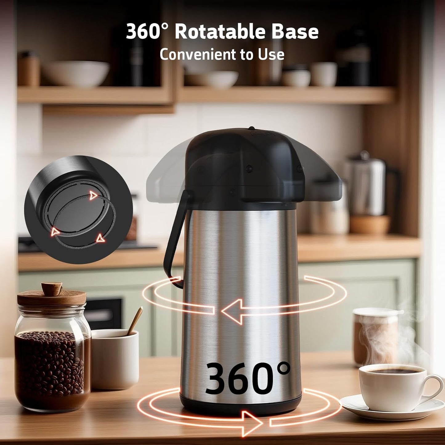 Airpot Coffee Carafe for Keeping Hot - 85 OZ / 2.5L Large Coffee Dispenser with Pump - Insulated Stainless Steel Thermos Urn for Hot Drinks Water Tea Chocolate - Thermal Beverage Dispenser for Parties