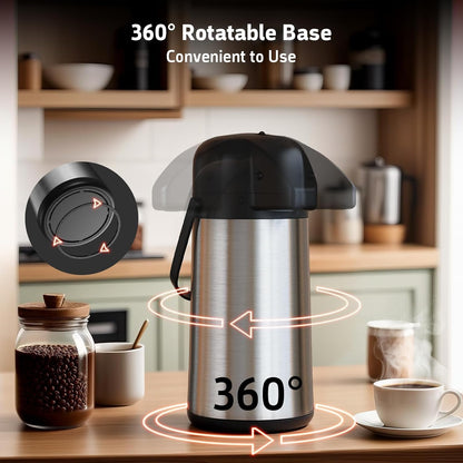 Airpot Coffee Carafe for Keeping Hot - 85 OZ / 2.5L Large Coffee Dispenser with Pump - Insulated Stainless Steel Thermos Urn for Hot Drinks Water Tea Chocolate - Thermal Beverage Dispenser for Parties