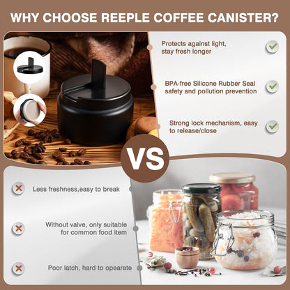Coffee Canister, Premium Stainless Insulated Vacuum Steel Coffee Bean Storage Container Travel Jar, Kitchen Food Airtight Coffee Grounds Container for Tea, Sugar, Flour (13.5oz-Black)
