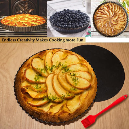 11 Inch Tart and Quiche Pan with Removable Bottom, Pie pans for baking, Non-stick Carbon Steel Quiche Pan for Pie, Mousse Cakes, Fruit and Desserts