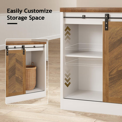 Coffee Bar Station with Sliding Barn Door, Small Coffee Bar Cabinet with Storage for Kitchen, 47 Inch