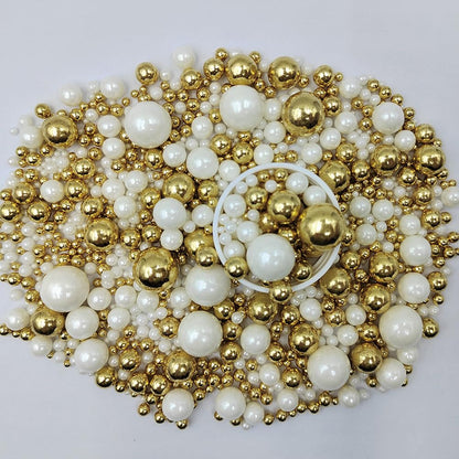 Edible White Gold Sugar Pearls Candy Sprinkles 120G/ 4.23Ounce Baking Cake Sprinkles Cupcake and Cake Topper Cookie Decorations Wedding Party Valentines Halloween Christmas Supplies