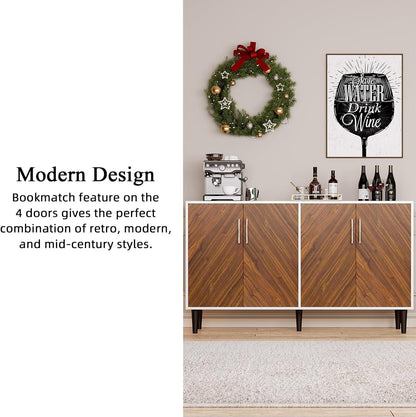 4 EVER WINNER 55" Sideboard Buffet Cabinet with Storage, Coffee Bar Cabinet with Adjustable Shelves, Kitchen Storage Cabinets with 4 Doors for Kitchen, Dining Room
