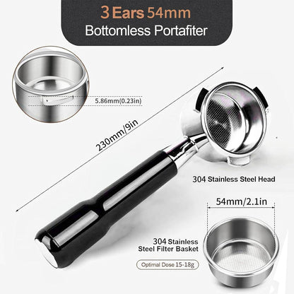 54mm Bottomless Portafilter with Filter Basket, Compatible with Breville Barista Express, BES880BSS, BES870XL, BES878BSS, BES500BSS, BES840XL, Pro, Touch, Bambino Plus, Infuser, Duo Temp Pro
