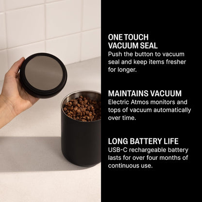 Fellow Atmos Electric Vacuum Canister & Storage Container - Airtight Coffee & Food Storage Containers - Coffee Containers - (Matte Black, 1.2 Liter)