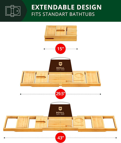 ROYAL CRAFT WOOD Bathtub Tray Caddy for Tub, Bamboo Bath Shelf, Premium Foldable Wood Bath Table, Expandable Bathtub & Bathroom Accessories, New Home Gifts for Mom, Housewarming, Anniversary, Wedding