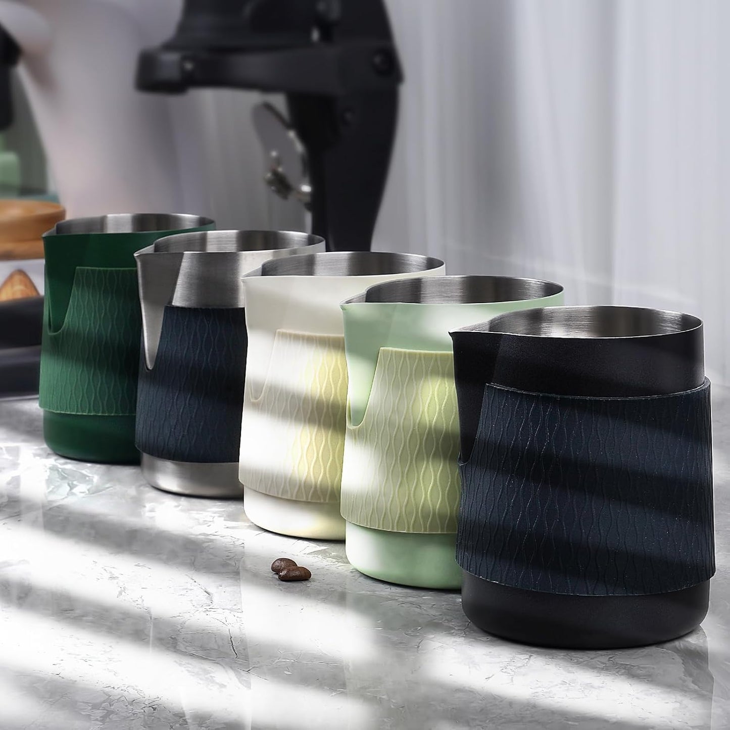 IKAPE Espresso Milk Pitcher, 15.04/450ml Milk Frothing Jug without Handle, Espresso Steaming Pitcher with Sharp Spout for Espresso Barista Tool(black)